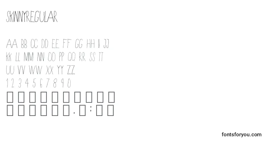 Schriftart SkinnyRegular – Alphabet, Zahlen, spezielle Symbole