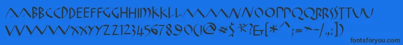 Fonte Oldromanklein – fontes pretas em um fundo azul