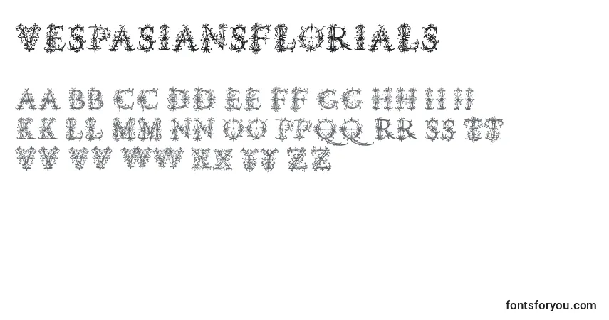 A fonte Vespasiansflorials – alfabeto, números, caracteres especiais