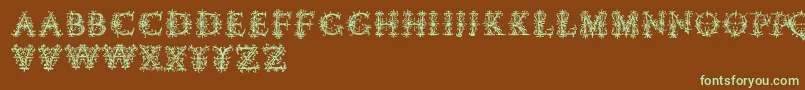 Vespasiansflorials-fontti – vihreät fontit ruskealla taustalla