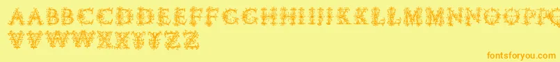 Vespasiansflorials-Schriftart – Orangefarbene Schriften auf gelbem Hintergrund