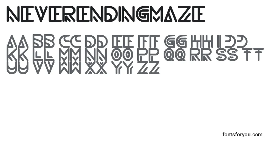 Czcionka NeverEndingMaze – alfabet, cyfry, specjalne znaki