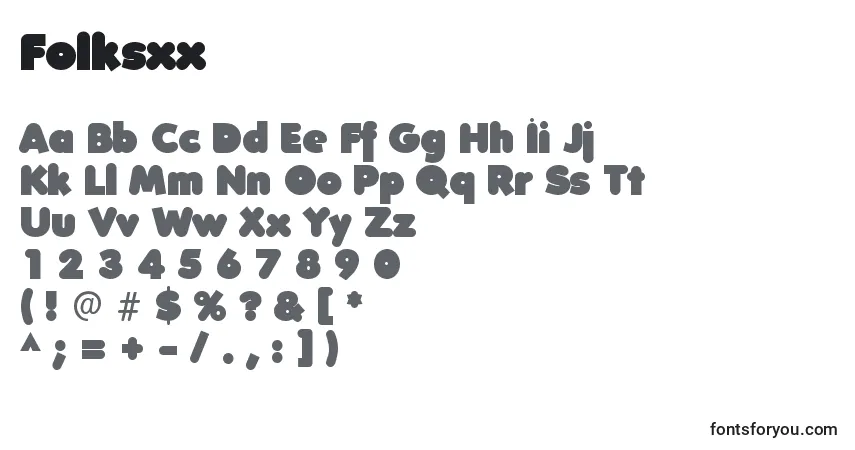 A fonte Folksxx – alfabeto, números, caracteres especiais