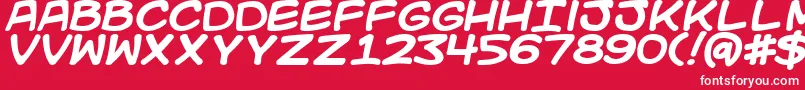 Fonte Kidkosmicb – fontes brancas em um fundo vermelho