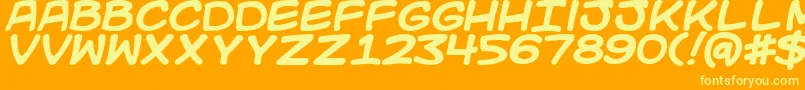 Weitere Informationen zur Kidkosmicb-Schriftart Kidkosmicb-Schriftart – Gelbe Schriften auf orangefarbenem Hintergrund