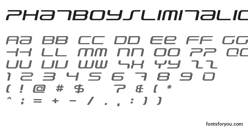 PhatboySlimItalicフォント–アルファベット、数字、特殊文字