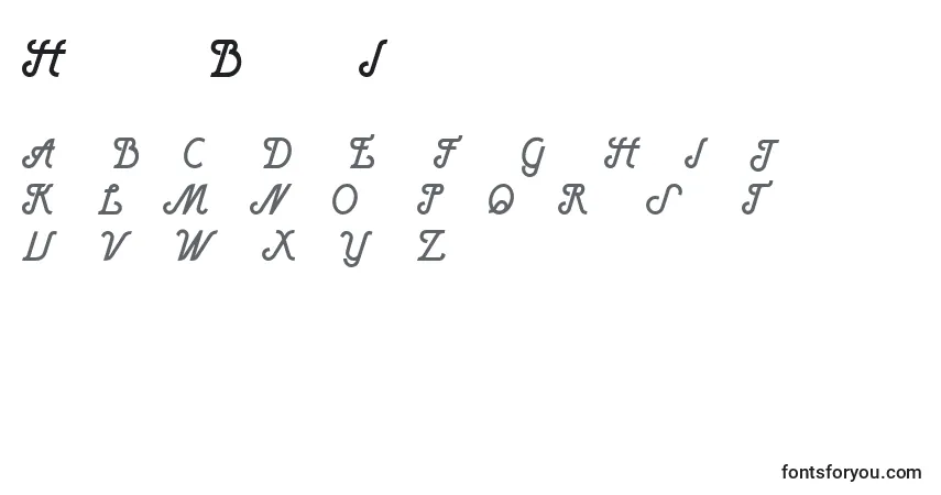 Czcionka HenryBoldItalic – alfabet, cyfry, specjalne znaki