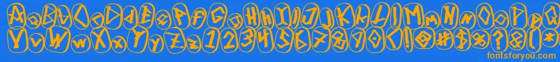 RunezOfOmegaThree-Schriftart – Orangefarbene Schriften auf blauem Hintergrund