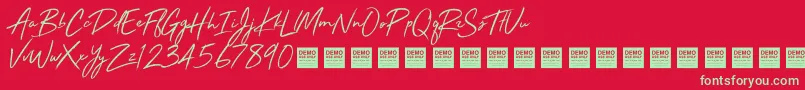 StayRadDemo-Schriftart – Grüne Schriften auf rotem Hintergrund