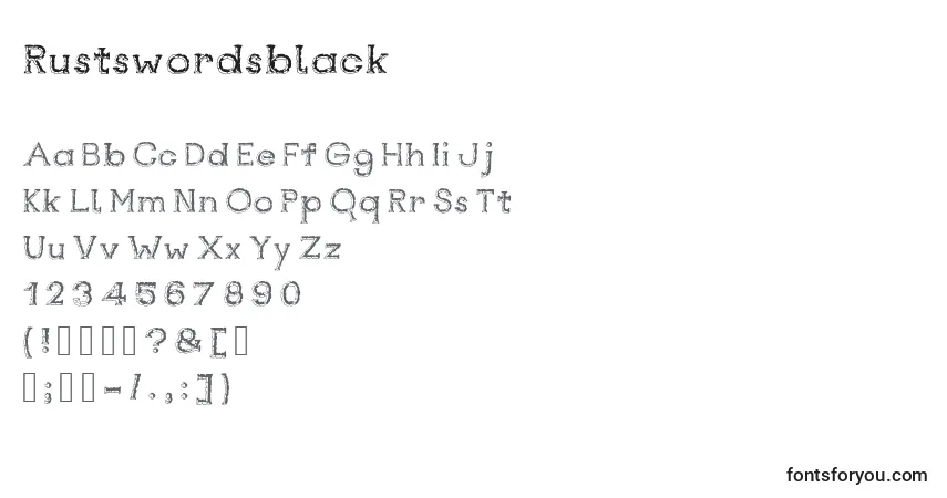 Schriftart Rustswordsblack – Alphabet, Zahlen, spezielle Symbole