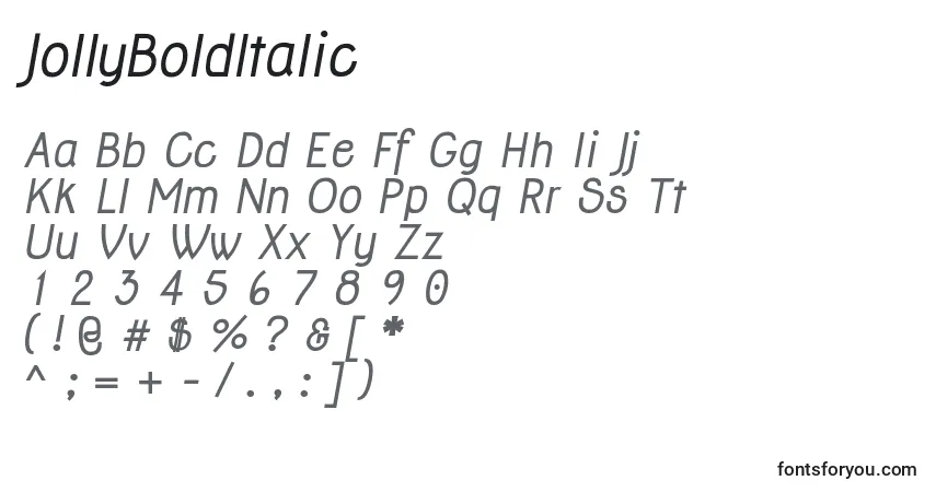 Czcionka JollyBoldItalic – alfabet, cyfry, specjalne znaki