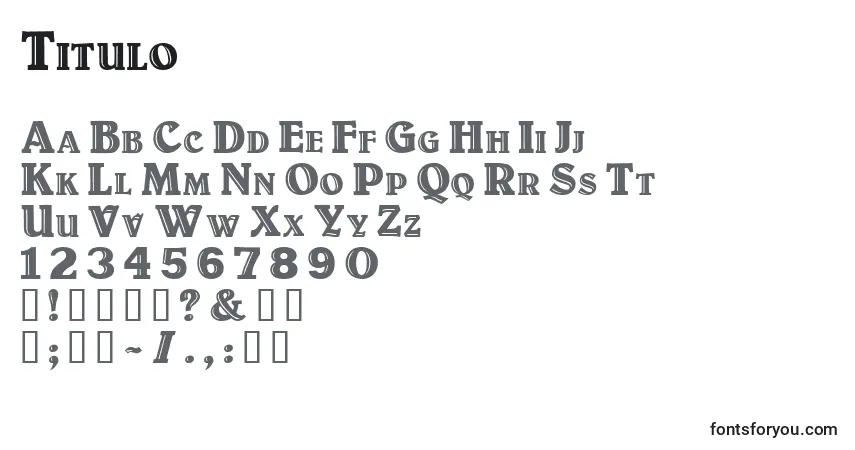 Schriftart Titulo – Alphabet, Zahlen, spezielle Symbole