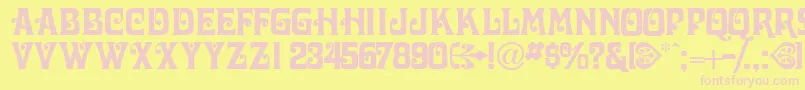 Victorianadisplaycapsssk-fontti – vaaleanpunaiset fontit keltaisella taustalla