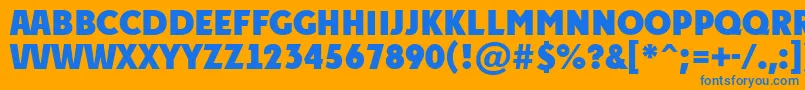 APlakattitulExtrabold-Schriftart – Blaue Schriften auf orangefarbenem Hintergrund