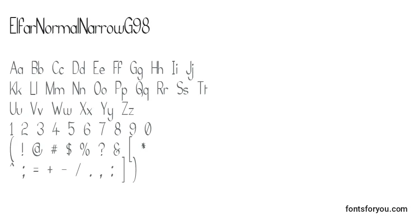 A fonte ElfarNormalNarrowG98 – alfabeto, números, caracteres especiais