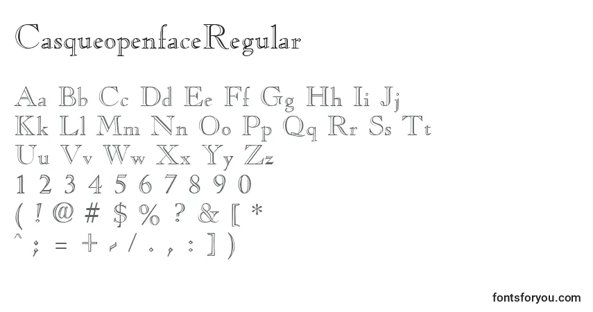 A fonte CasqueopenfaceRegular – alfabeto, números, caracteres especiais