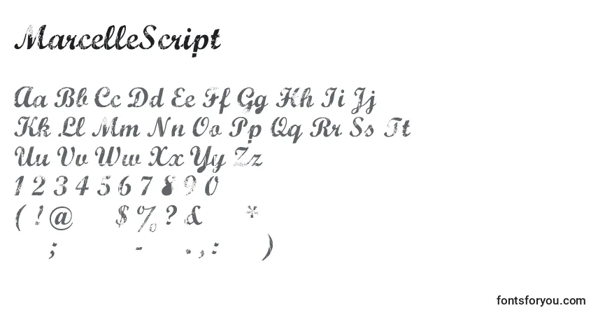 A fonte MarcelleScript – alfabeto, números, caracteres especiais