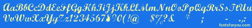 MarcelleScript-Schriftart – Gelbe Schriften auf blauem Hintergrund