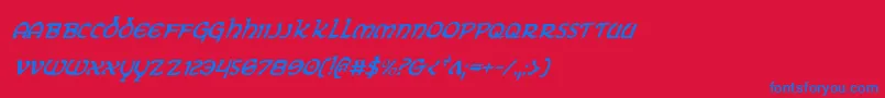 ErinGoBraghCondensedItalic-Schriftart – Blaue Schriften auf rotem Hintergrund