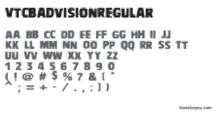 A fonte VtcbadvisionRegular – alfabeto, números, caracteres especiais
