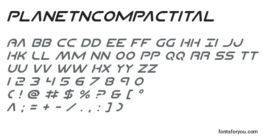 A fonte Planetncompactital – alfabeto, números, caracteres especiais