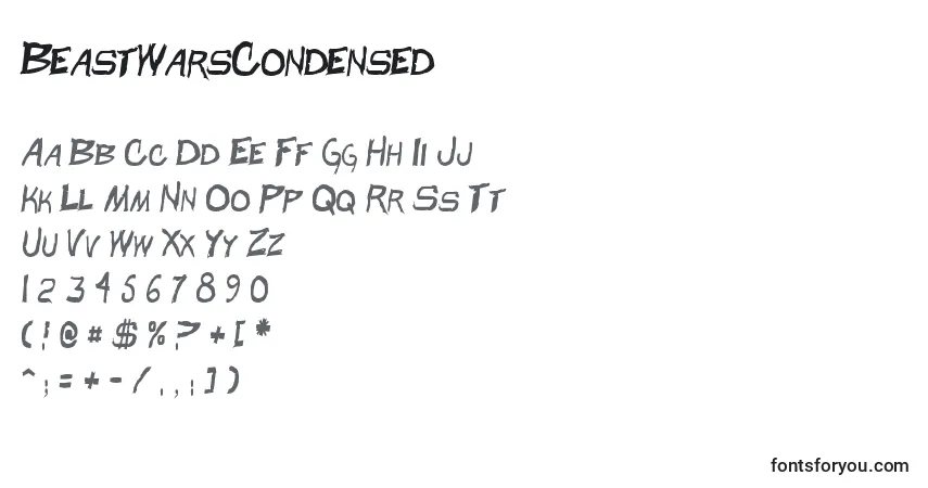Шрифт BeastWarsCondensed – алфавит, цифры, специальные символы