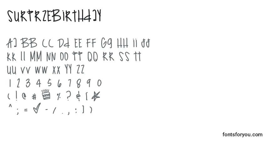 Czcionka Surprzebirthday – alfabet, cyfry, specjalne znaki