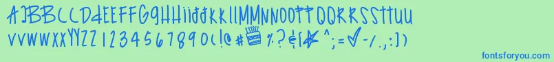 Więcej informacji o czcionce Surprzebirthday Czcionka Surprzebirthday – niebieskie czcionki na zielonym tle
