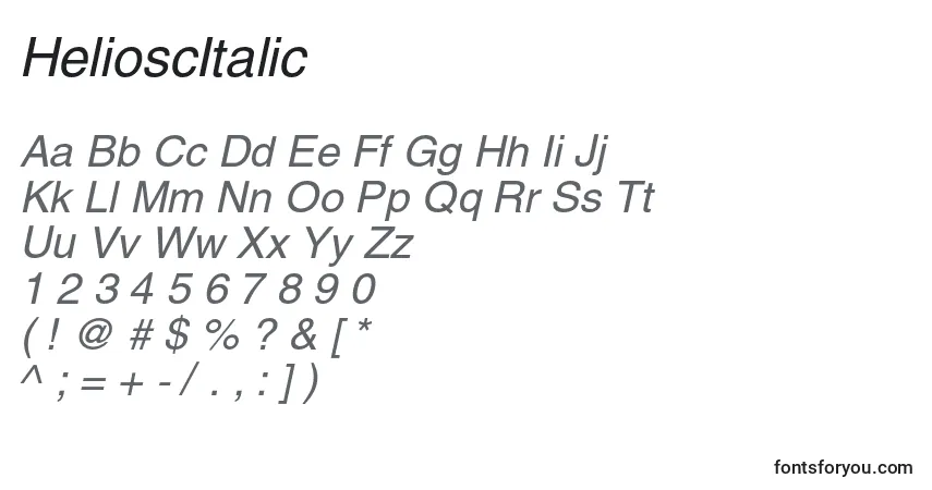 Шрифт HelioscItalic – алфавит, цифры, специальные символы