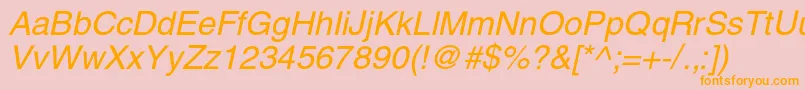HelioscItalic-fontti – oranssit fontit vaaleanpunaisella taustalla