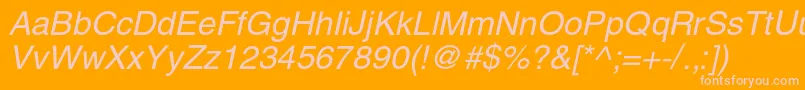 HelioscItalic-fontti – vaaleanpunaiset fontit oranssilla taustalla