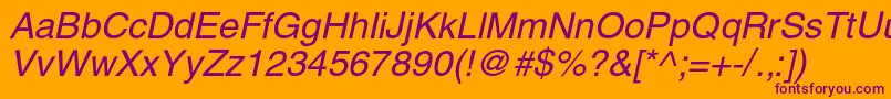 HelioscItalic-Schriftart – Violette Schriften auf orangefarbenem Hintergrund