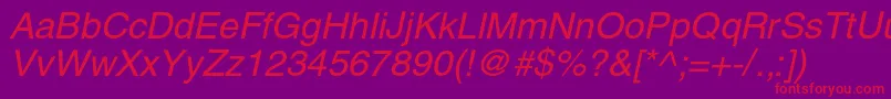 HelioscItalic-Schriftart – Rote Schriften auf violettem Hintergrund