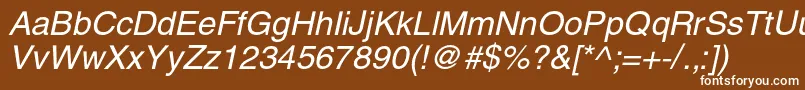 HelioscItalic-fontti – valkoiset fontit ruskealla taustalla