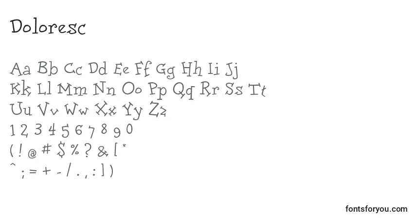 A fonte Doloresc – alfabeto, números, caracteres especiais