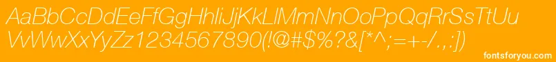 HelveticaNeueCe36ThinItalic-Schriftart – Weiße Schriften auf orangefarbenem Hintergrund