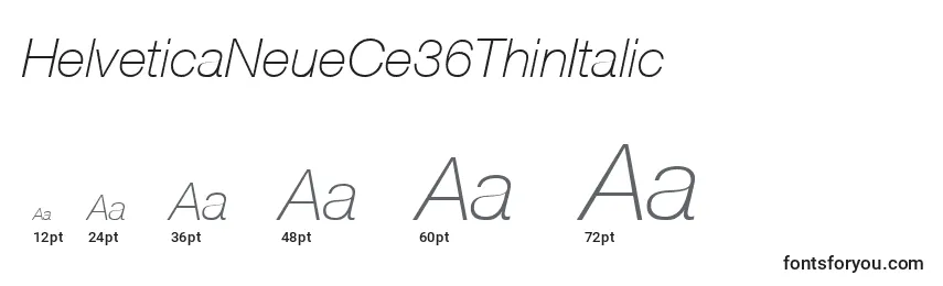 Größen der Schriftart HelveticaNeueCe36ThinItalic