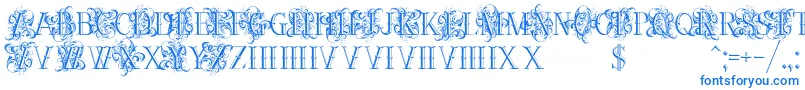 Ornamentalversals-Schriftart – Blaue Schriften auf weißem Hintergrund