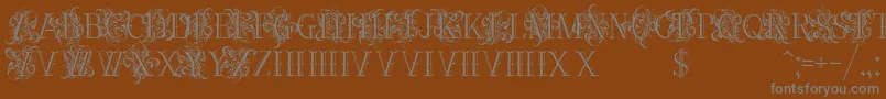 Weitere Informationen zur Ornamentalversals-Schriftart Ornamentalversals-Schriftart – Graue Schriften auf braunem Hintergrund