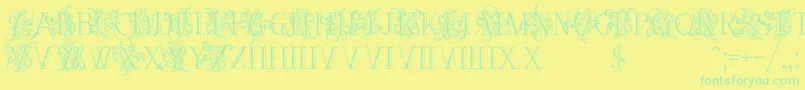 Ornamentalversals-Schriftart – Grüne Schriften auf gelbem Hintergrund