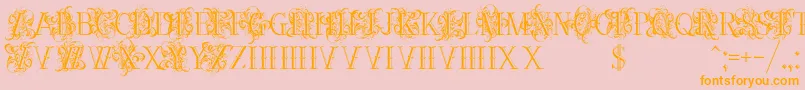 Weitere Informationen zur Ornamentalversals-Schriftart Ornamentalversals-Schriftart – Orangefarbene Schriften auf rosa Hintergrund