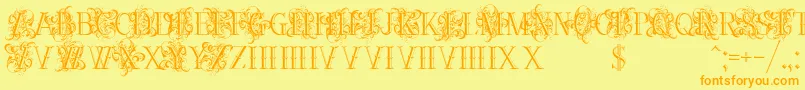 Czcionka Ornamentalversals – pomarańczowe czcionki na żółtym tle