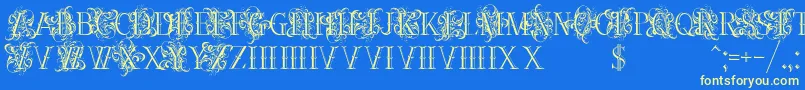 Ornamentalversals-Schriftart – Gelbe Schriften auf blauem Hintergrund