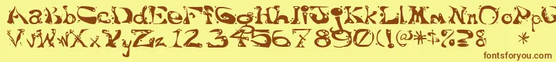 フォントAajax – 茶色の文字が黄色の背景にあります。