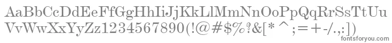 DeVinneTextBt-fontti – harmaat kirjasimet valkoisella taustalla