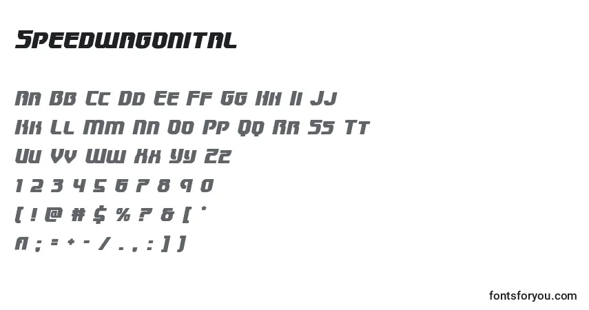 Schriftart Speedwagonital – Alphabet, Zahlen, spezielle Symbole