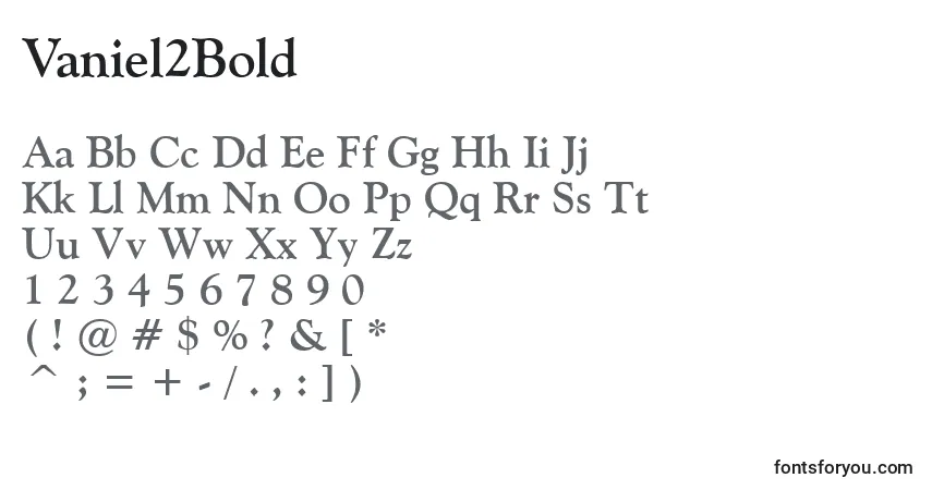 Schriftart Vaniel2Bold – Alphabet, Zahlen, spezielle Symbole