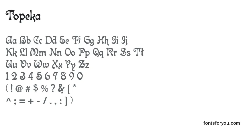 Czcionka Topeka – alfabet, cyfry, specjalne znaki