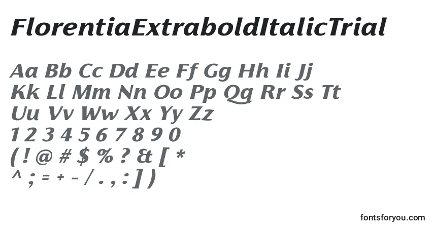 Шрифт FlorentiaExtraboldItalicTrial – алфавит, цифры, специальные символы