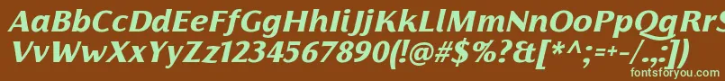 フォントFlorentiaExtraboldItalicTrial – 緑色の文字が茶色の背景にあります。